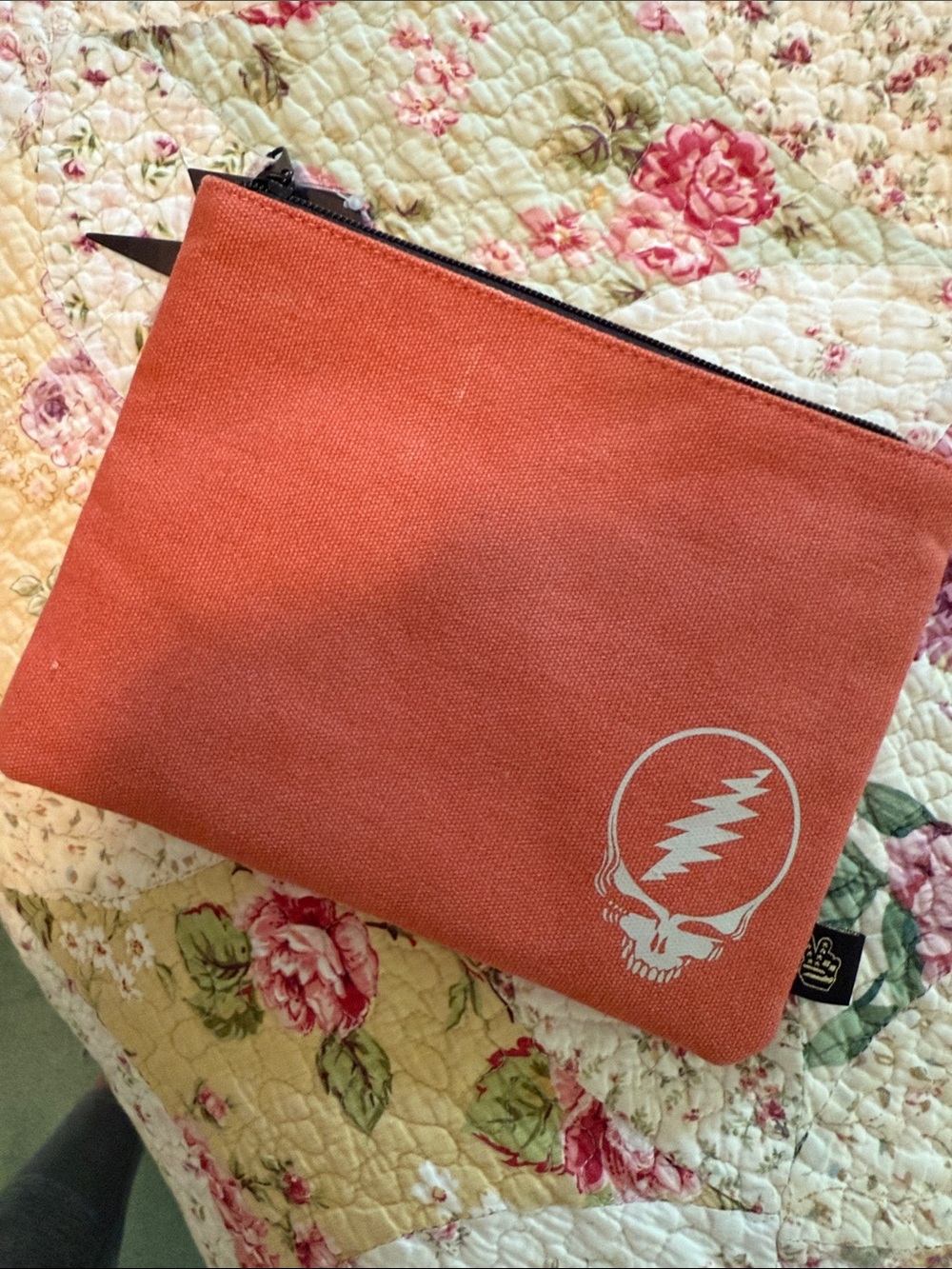 Rock by Junk Food Red Canvas Zip Pouch with White Grateful Dead Skull Logo